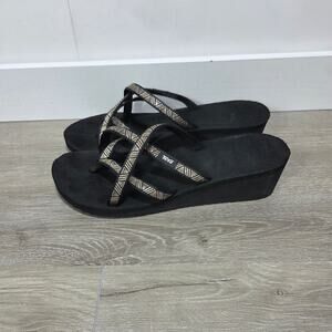 Teva Mush Mandalyn Wedge Ola 2 Black Gold & Silver Sandals Size 10
